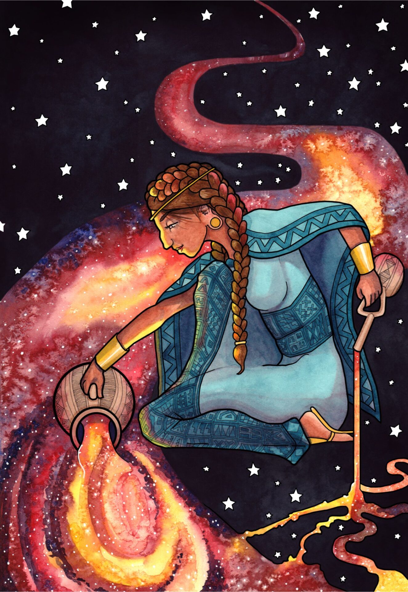 watercolor and ink painting by Samela St. Pierre